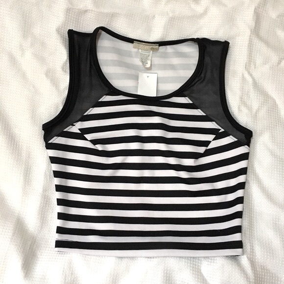 2 piece set - black and white striped crop top and midi skirt with mesh - small - Picture 2 of 16